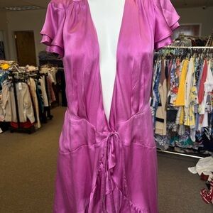 Pink Satin Chemise with Tie Closure